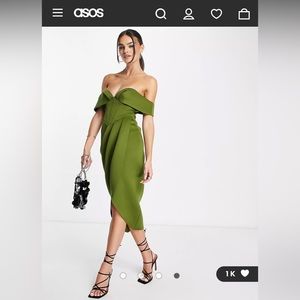10 - ASOS DESIGN off shoulder corset midi dress in olive